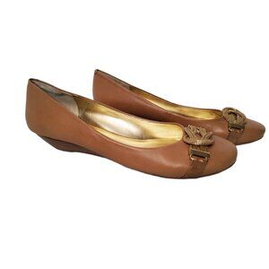 Womens Nine West "Layanne" Tan Leather Slide On 1.5" Heel Loafers. Size 9M